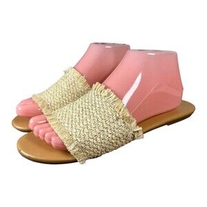 J. Crew Factory Raffia Straw Natural Slides Sandals Women's Size 8.5
